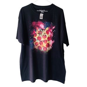 WALNUT & 39th Pizza Space Cat T Shirt | Black |‎ Size XL